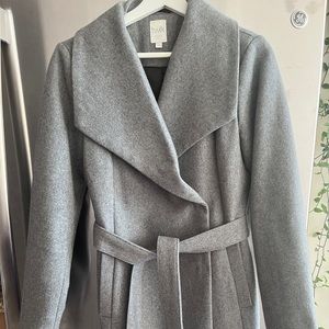 Grey wool coat, double-faced, mid-length (size small)